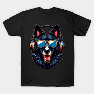 Belgian Sheepdog Smiling DJ with Headphones and Sunglasses T-Shirt